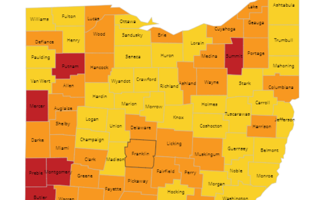 Virus Color-Coded Map: Summit Up to Red Level, Stark, Carroll Remain Yellow
